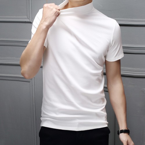 Mens Basic Tops T-shirt Turtleneck Short Sleeve Pullover Fashion Casual Soli и - Picture 13 of 24