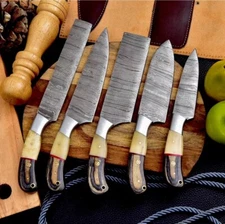 CUSTOM HANDMADE FORGED DAMASCUS STEEL CHEF KNIFE SET KITCHEN KNIVES SET 349