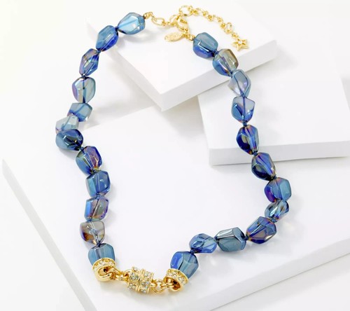 Kirks Folly BLUE NUGGET MAGNETIC NECKLACE goldtone