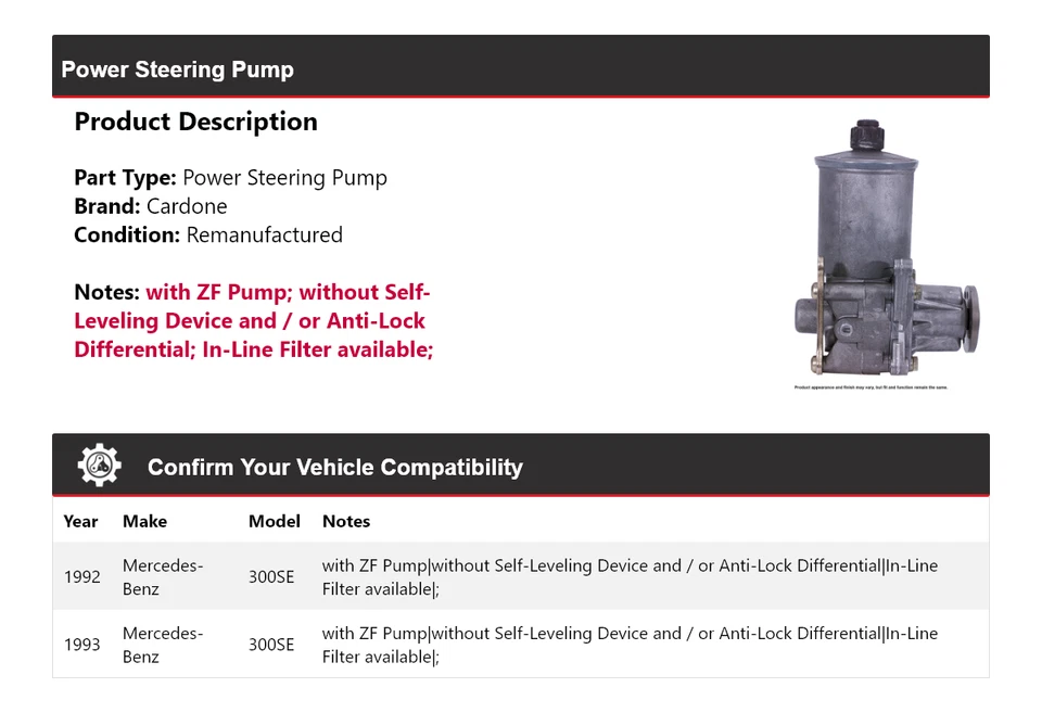 Насос гидроусилителя руля Cardone для Mercedes-Benz 300SE 1992-1993 годов выпуска - Изображение 2 из 4