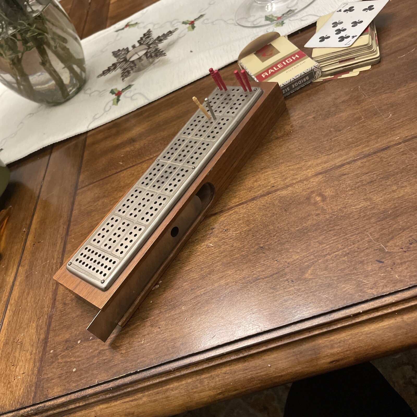 vintage wooden cribbage board, Raleigh Bridge Size Cards, Pegs. eBay