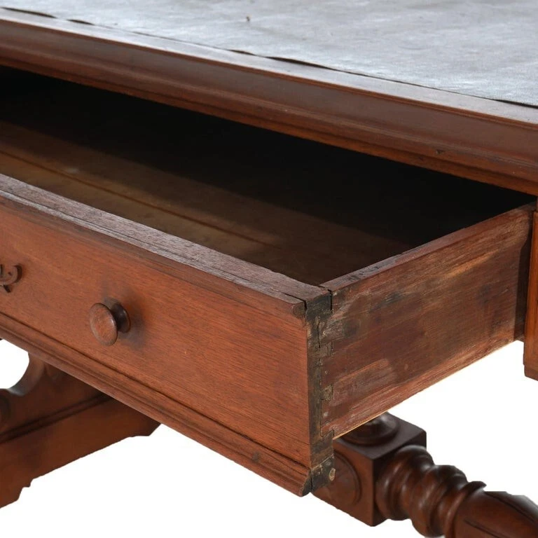 Antique Victorian Renaissance Revival Carved Walnut Trestle Form Desk C1890 - Image 3 of 4