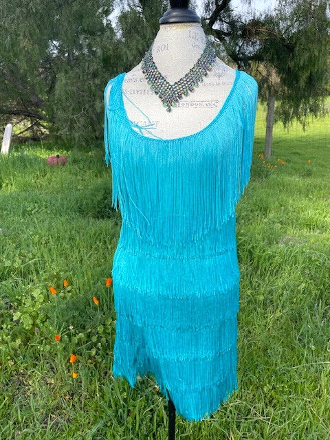 Vestido California Costume Collection Flecos Estilo Años 20 Aleta MED Turquesa Foto 4 de 4