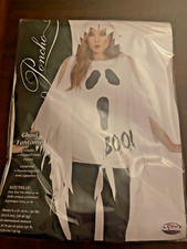 Adult Women's Classic White Ghost Halloween Easy Costume Hooded Poncho Top NEW