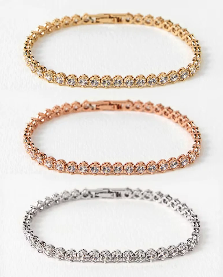 Brazalete de tenis nupcial de diamantes simulados de corte redondo de 6 quilates de plata de ley 925 rosa Foto 3 de 4