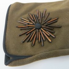 VTG HANSEN Gloves Starburst Beaded Brown Wrist Dainty 8-7/8" Long Black Edging