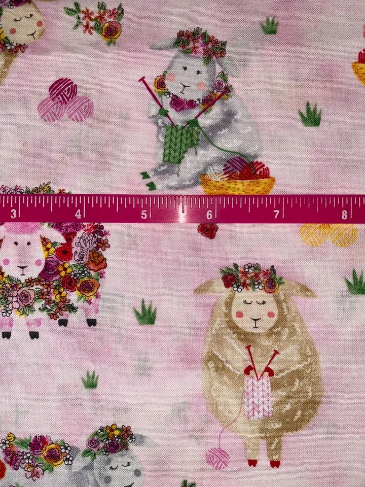 1/2 Yard NEW 100% Cotton Fabric 18"X44" SHEEP KNITTING 9.5 - Image 2 of 3