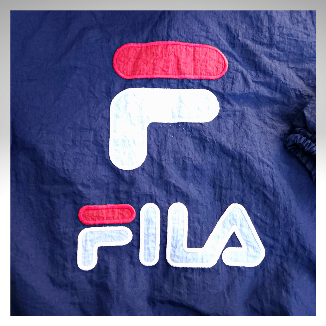 FILA 90's Vintage Mens 1/4 Zip Pullover Puffer Jacket Size L Spell Out Logo Blue image 4