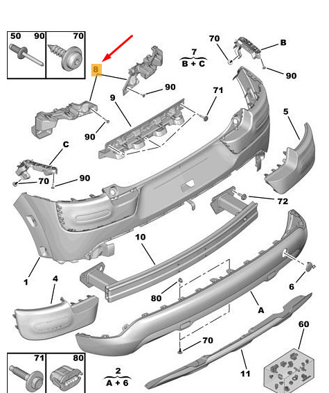 CITRO N C4 CACTUS Rear Bumper Bracket Support Set 1611428880 New 