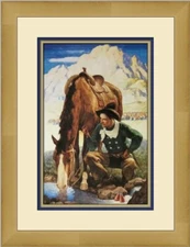 N C Wyeth Cowboy Watering His Horse Custom Framed Print