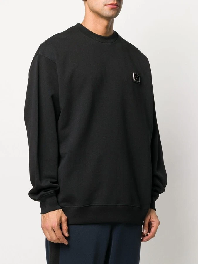 ACNE STUDIOS Sweatshirt Medium Face Plaque Long-Sleeve Black Sweater $310 M2