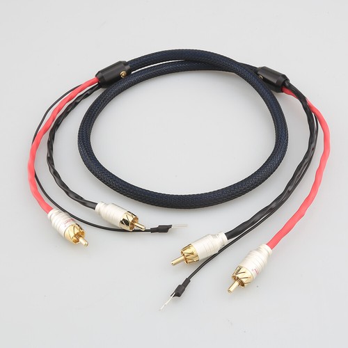 Hi-end 4 Core Shielded 2 RCA To 2 RCA Audio Tonearm Cable with Spade Ground Wire - Picture 1 of 8