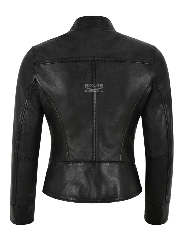 Ladies Leather Jacket Black Slim Real Lambskin Short Rock Tops Racer ...