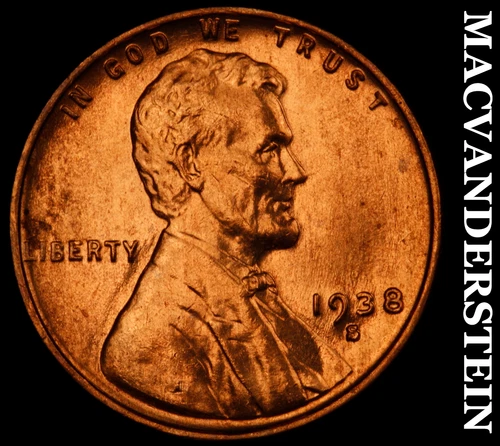 1938-S Lincoln Wheat Cent- Red- Choice Gem Brilliant Uncirculated Luster #J3854