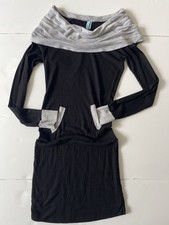 Guess By Marciano Sweater Dress S Black Gray Wool Blend Off Shoulder Bodycon