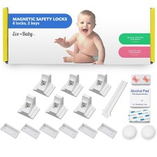 6 Pack Magnetic Cabinet Locks for Babies with 2 Keys , Eco Standard, White