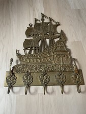 RARE Antique BRASS FIREPLACE Tool hanger "DON FERNANDO" Ship Vessel 1920s