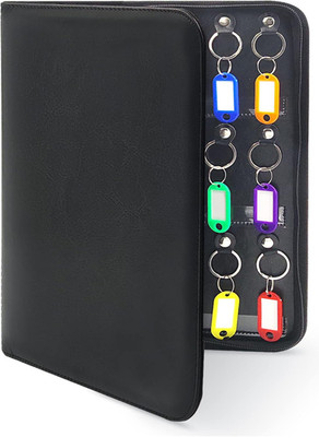Portable Zippered Leather Key Organizer Case 36 Hook Key Storage with Tags Pack
