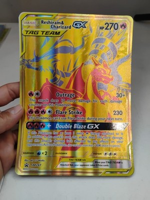 JUMBO Oversized Reshiram & Charizard GX Tag Team Gold Promo SM247 Pokémon 