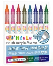 Dark Multicolor Acrylic Paint Markers 8 Color, Brush Tip Acrylic Paint Pens f...