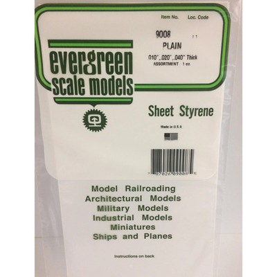 Evergreen 9008 Styrene Plastic White Sheet Assortment 6'' x 12'' (3)