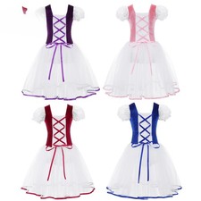 New Girls Ballet Dress Velvet Body Mesh Skirt Short Puff Sleeves Kids Dance