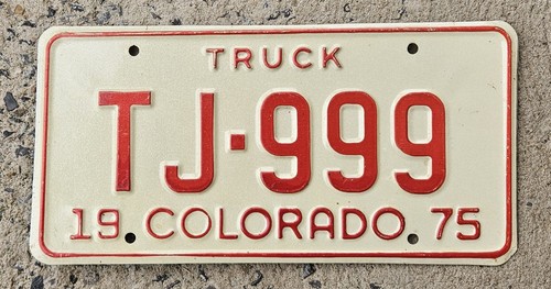 1975 Colorado Truck License Plate: TJ 999 - Picture 1 of 2