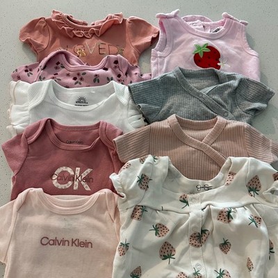 Baby Girl Bodysuits Lot 9 Pcs 0 6M   Mixed Brands, Cute Prints, Good Condition