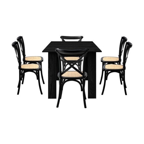 160cm Extendable Dining Table with 6PCS Dining Chairs Geometric Black - Picture 6 of 9