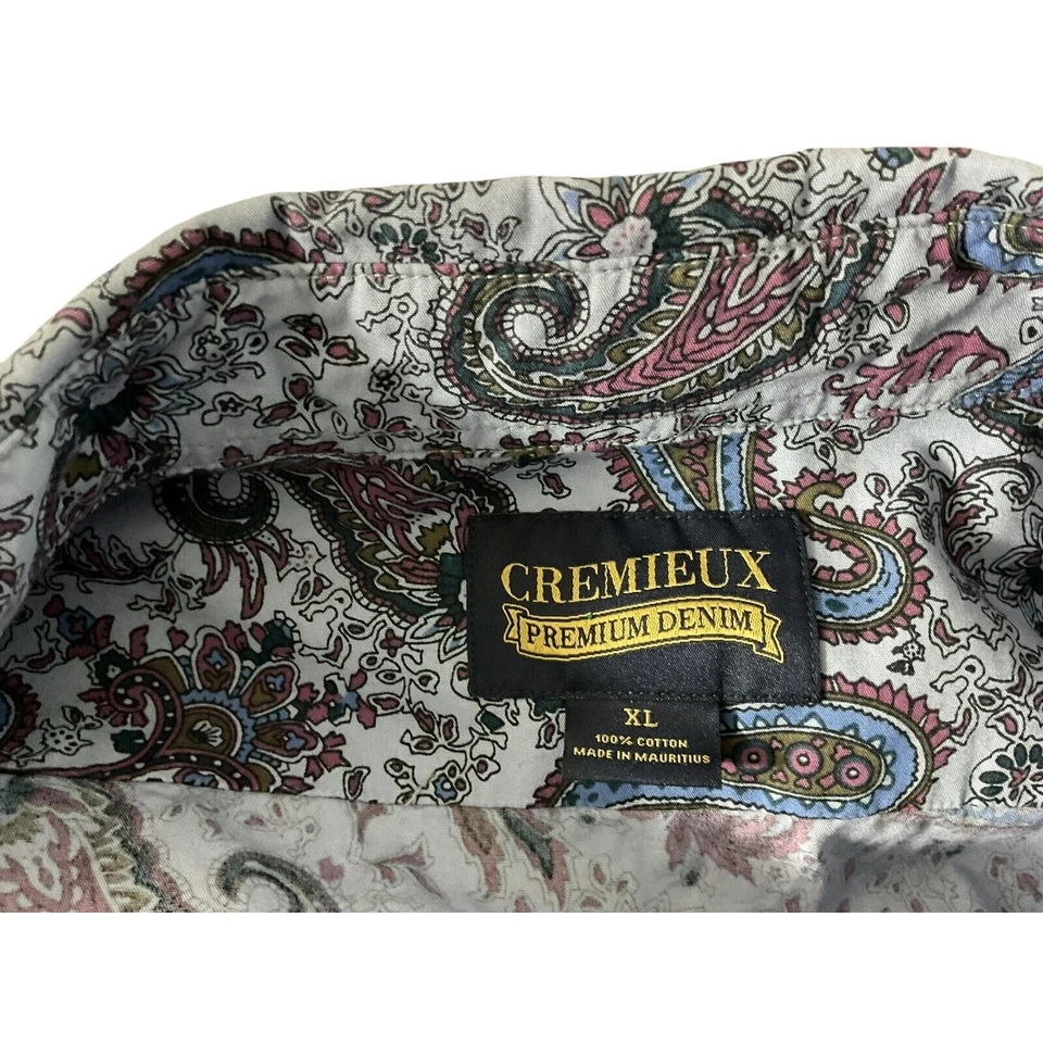 Camisa de Vestir Cremieux Premium Denim Para Hombre XL Cachemira Floral Negocios Perla A Presión Foto 3 de 4