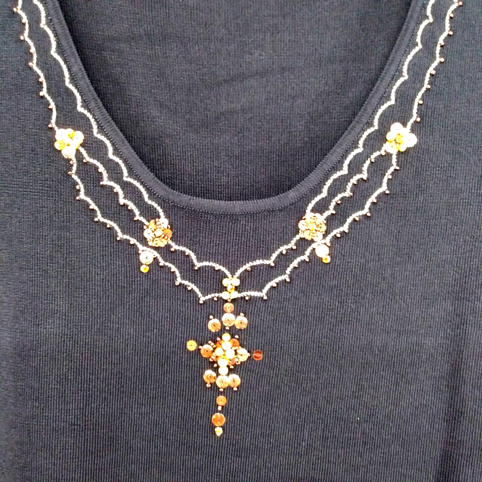 Camisa Emma James para mujer 2X negra con cuentas adornada cuello redondo manga corta nueva con etiquetas Foto 3 de 4