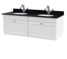 Swynnerton Traditional 2 Drawer Wall Hung Vanity Unit with Double Marble Basin,