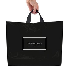 Thank You Bags for Business   50 Pack Black Plastic Shopping Bags with Soft L...