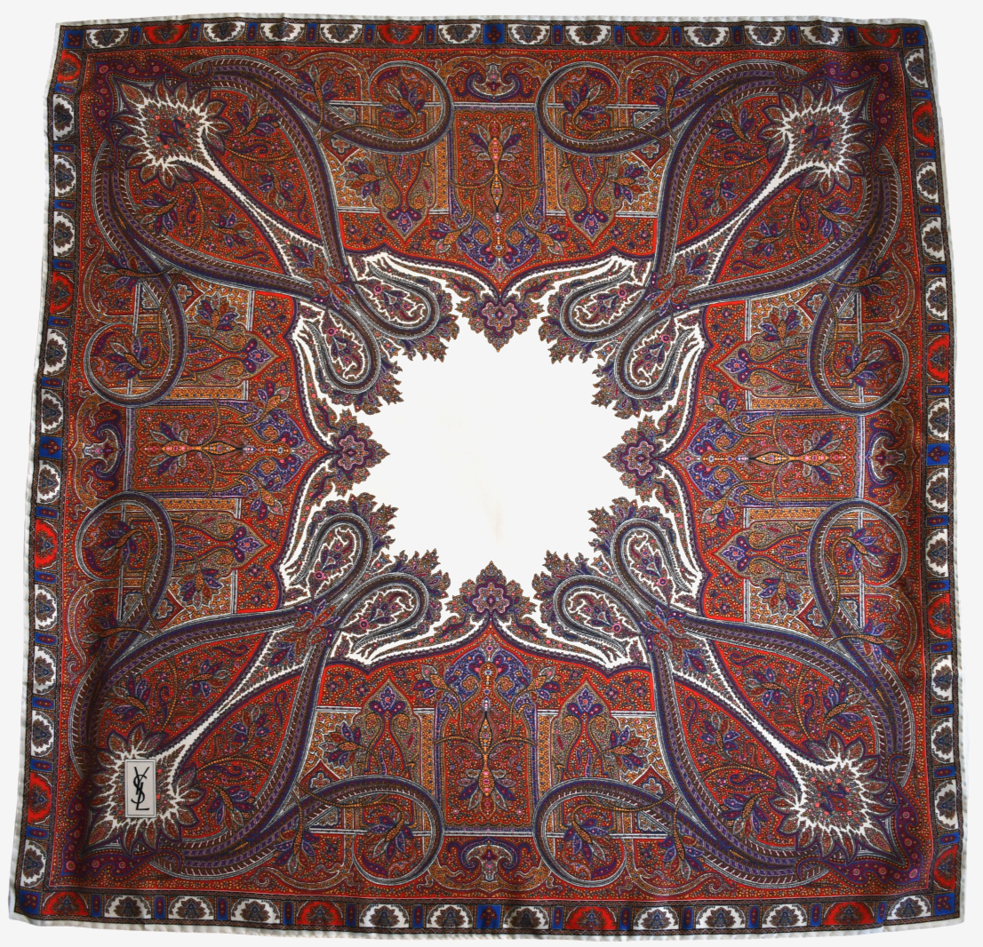 SAINT LAURENT Red/Multicolor VINTAGE PAISLEY Pattern 100% SILK