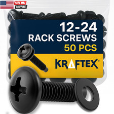 12-24 Rack Screws 50Pk Rack Mount Screws with Nylon Washers for Server, Netw