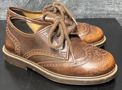 Vtg Boys Size 12 Brown Leather Wingtip Lace Up Dress Shoes Arvi Brand France?