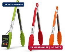 Popco 3 Piece Kitchen Tongs Set 7, 9, 12 Inch - Stainless Steel Nonstick Tongs w