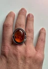 Vintage Impressive Large Cabochon Amber Ring Sterling Silver Size 7.5
