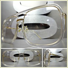 OVERSIZED VINTAGE RETRO Style Clear Lens EYE GLASSES Transparent  Gold Frame
