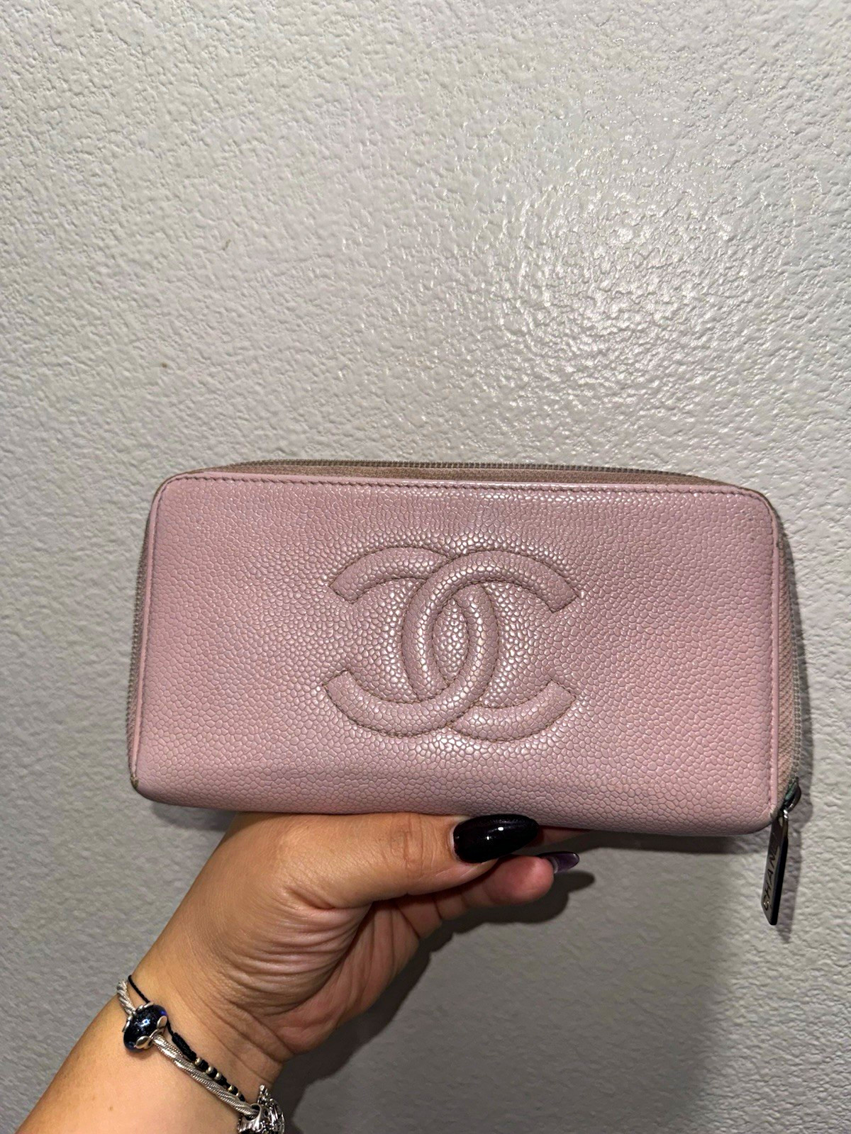 CHANEL Pink Leather Zip-Around Wallet CC Logo, Card Slots & Coin Purse