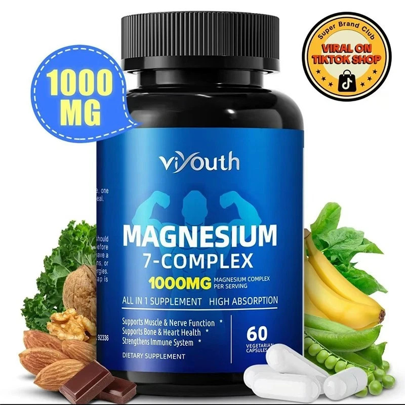 Viyouth Magnesium 7 Complex Capsules 60 Count Sleep Support Bone Health.