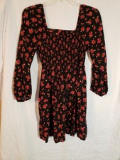 Women's Old Navy Black Floral Long Sleeve Knee Length Dress Size L (H663)
