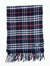 Burberry London Nova Check Plaid Lambswool Scarf Navy Dark Blue Red England