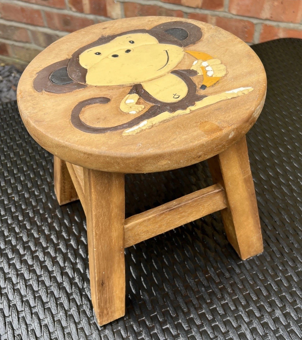 Kid’s Children’s Wooden Stool - My Little Monkey Step Stool Wood H 26 D 26cm Vgc