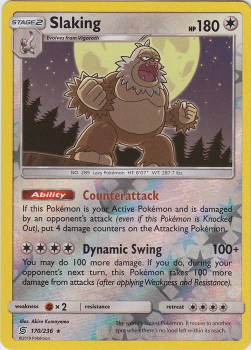 x1 Slaking - 170/236 - Reverse Holo Rare Pokemon SM11 Unified Minds M/NM
