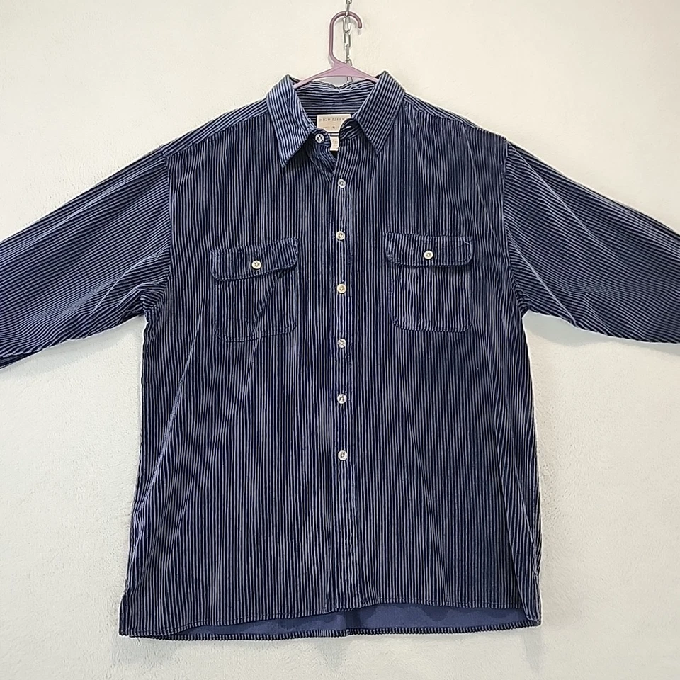 Camisa masculina vintage High Sierra de veludo pesado com botões L azul marinho ao ar livre - Imagem 3 de 4