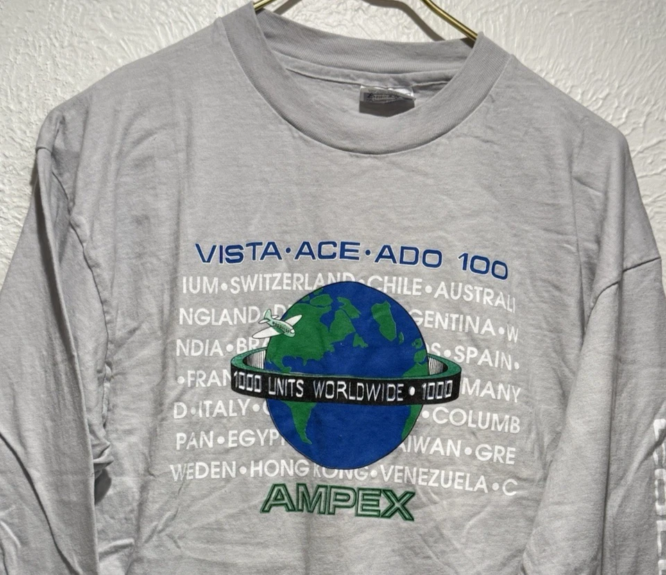 Vintage AMPEX Vista Ace ADO 100 Long Sleeve T-Shirt, 1980s Computer - SZ XL - Image 2 of 4