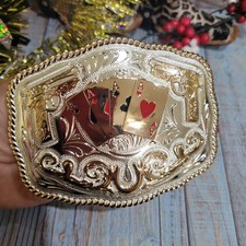 Four Aces Western Belt Buckle Cowboy Rodeo Buckle Silver Rosetone Gun Accen