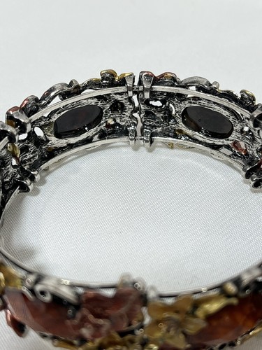 Bronze Lucite Amber Topaz Gold Tone Floral Butterfly Cuff Bracelet And Ring - Picture 6 of 18