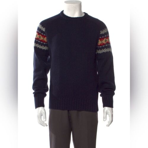 Jack Spade Lambswool Navy Printed Crewneck Pullover sz S